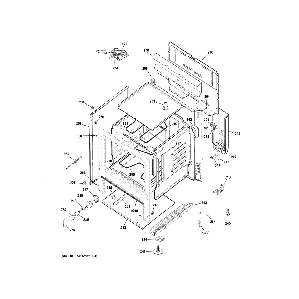 Body Parts Diagram and Parts List for JB256DM4BB  General Electric Range