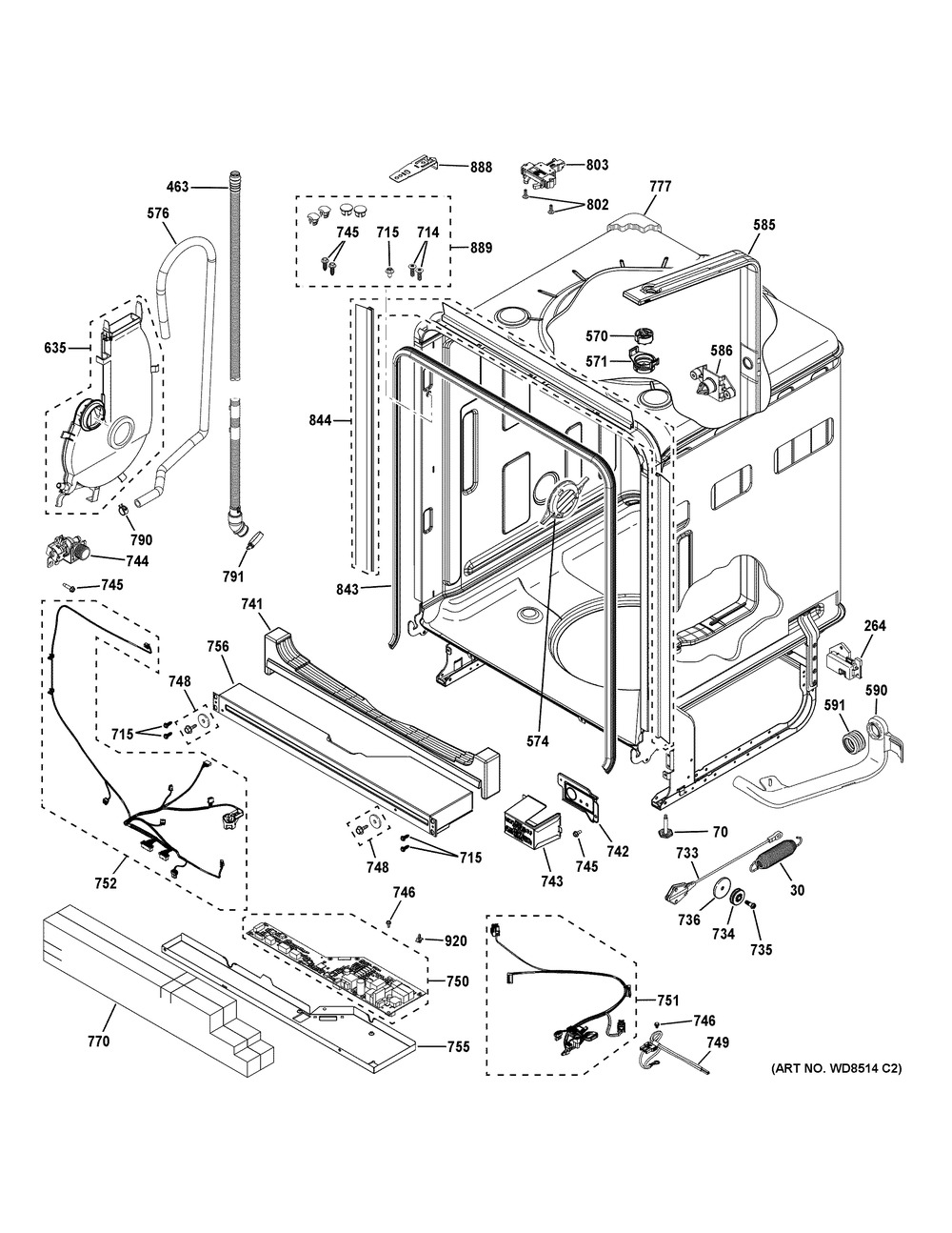 Body Parts (1) Diagram and Parts List for CDT875P2NBS1  General Electric Dishwasher