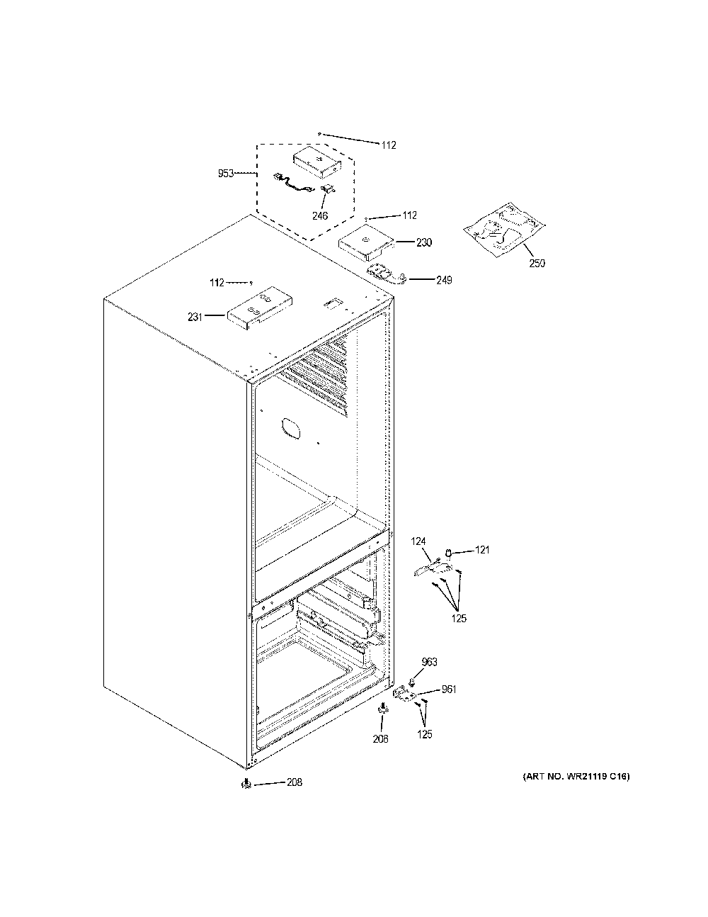 Case Parts Diagram and Parts List for GBE21DSKBRSS  General Electric Refrigerator