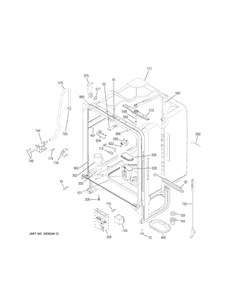 Body Parts Diagram and Parts List for GLD5900N10BB  General Electric Dishwasher