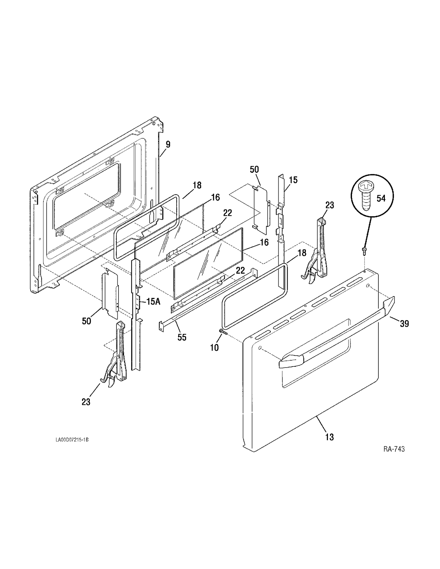 DOOR Diagram and Parts List for GRMF2150ZC1  General Electric Range