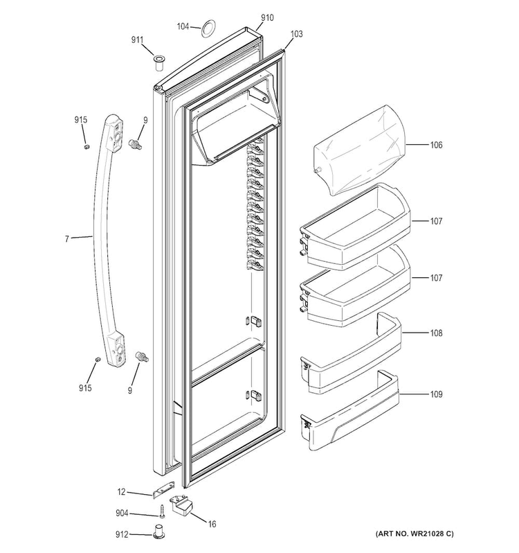 Fresh Food Door Diagram and Parts List for GSS25GGHBCWW  General Electric Refrigerator