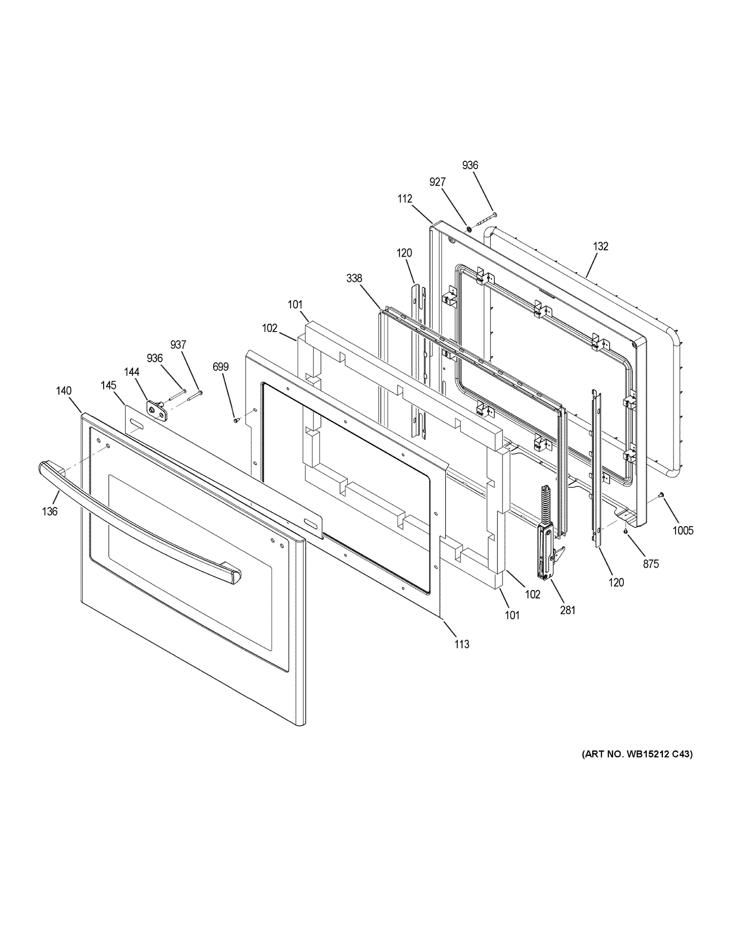DOOR Diagram and Parts List for JK3000DF4BB  General Electric Wall Oven