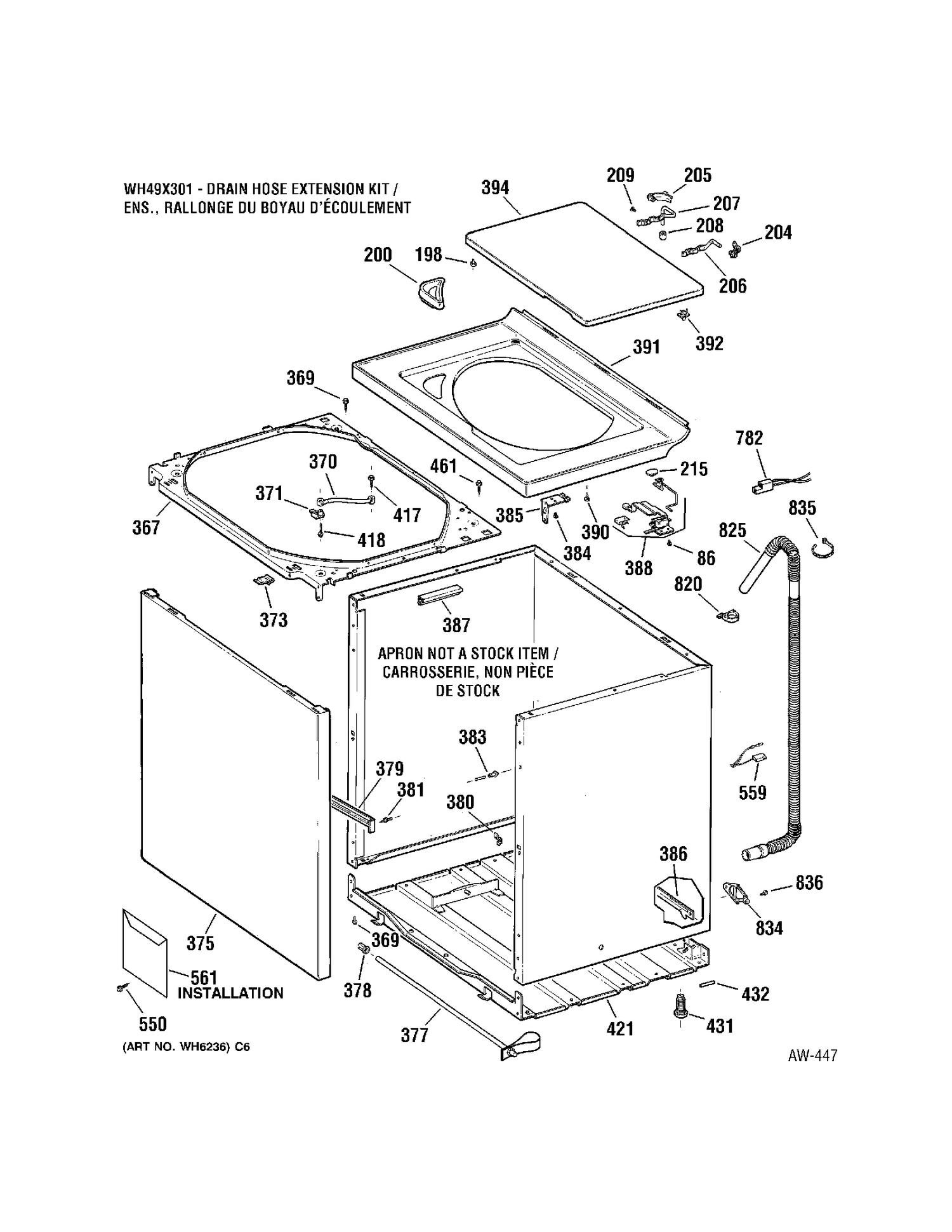 CABINET Diagram and Parts List for 56241B0WW  General Electric Washer
