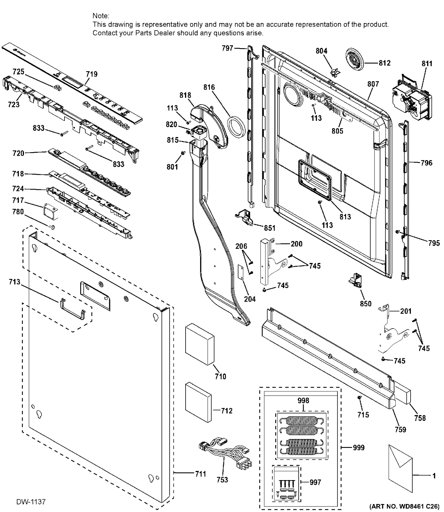ESCUTCHEON & DOOR ASM Diagram and Parts List for ZDT975SIJ0II  General Electric Dishwasher