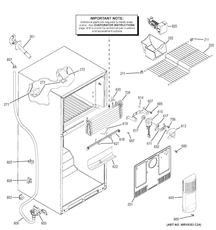 Freezer Section Diagram and Parts List for GTH18ECELRBB  General Electric Refrigerator