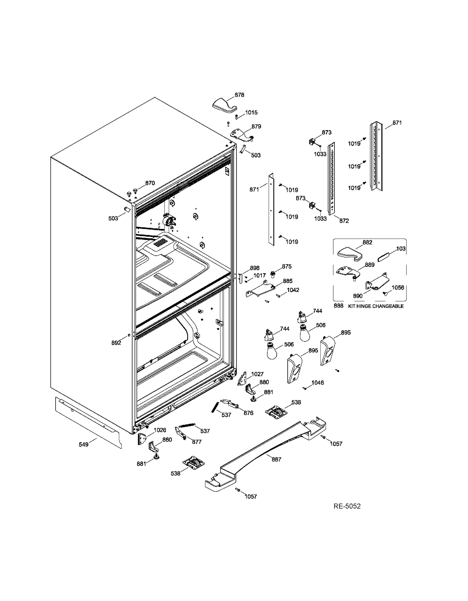 HINGE PARTS Diagram and Parts List for PDRF0MBYGRWW  General Electric Refrigerator