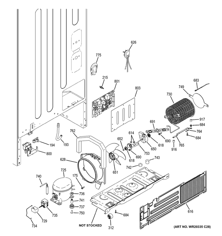 Machine Compartment Diagram and Parts List for PNS20KSHAFSS  General Electric Refrigerator