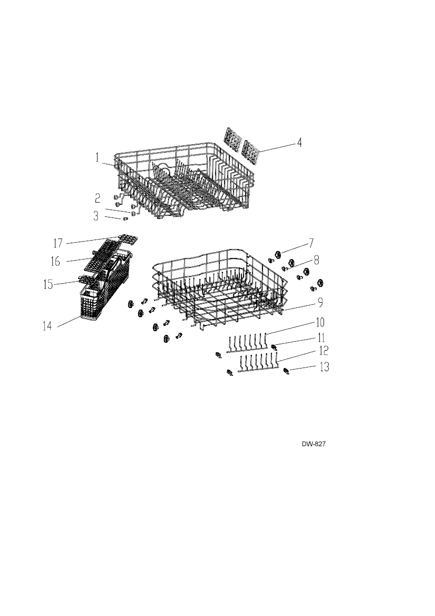 RACKS Diagram and Parts List for GDWF700V02BB  General Electric Dishwasher