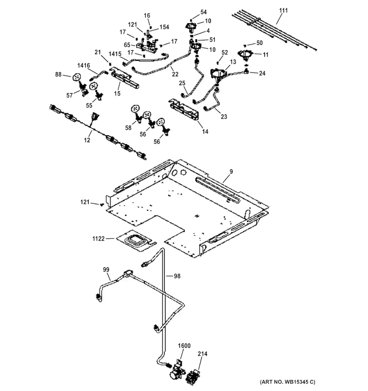 Gas & Burner Parts Diagram and Parts List for P2S920SEF2SS  General Electric Range