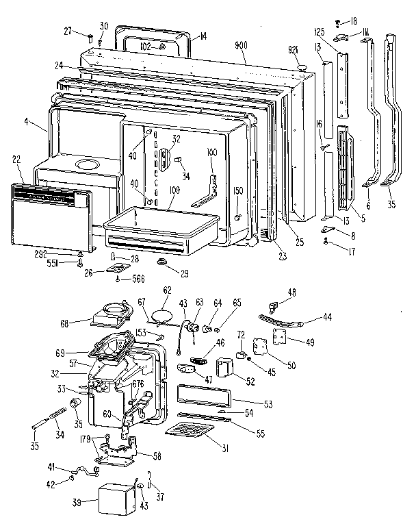 Freezer Door Diagram and Parts List for TBX25RLE  General Electric Refrigerator