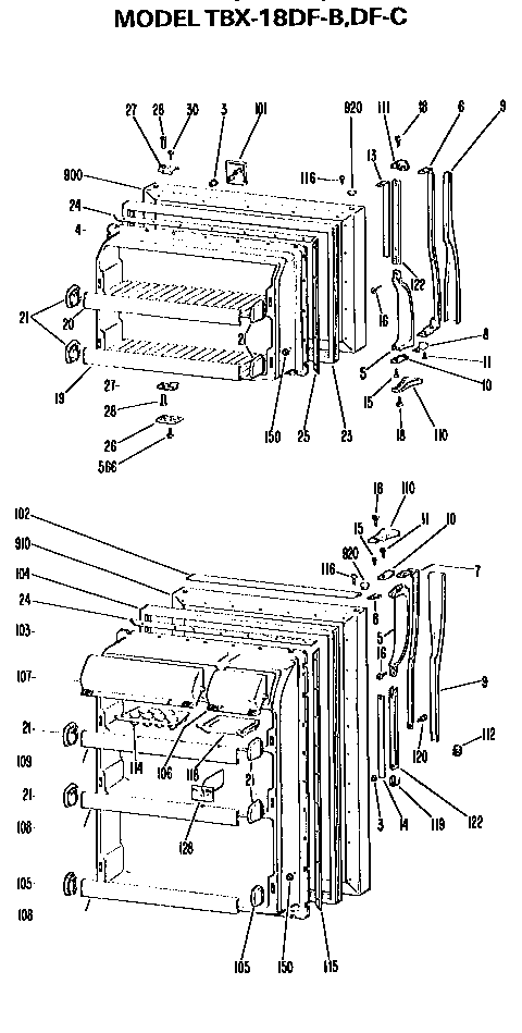 Doors Diagram and Parts List for TBX18DFB  General Electric Refrigerator