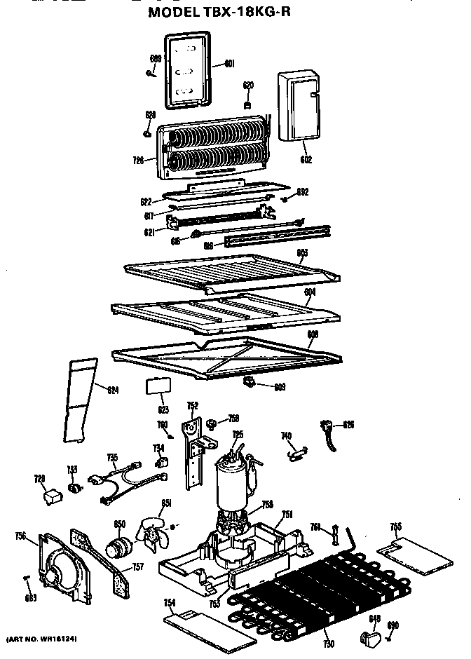 Unit Parts Diagram and Parts List for TBX18KGR  General Electric Refrigerator