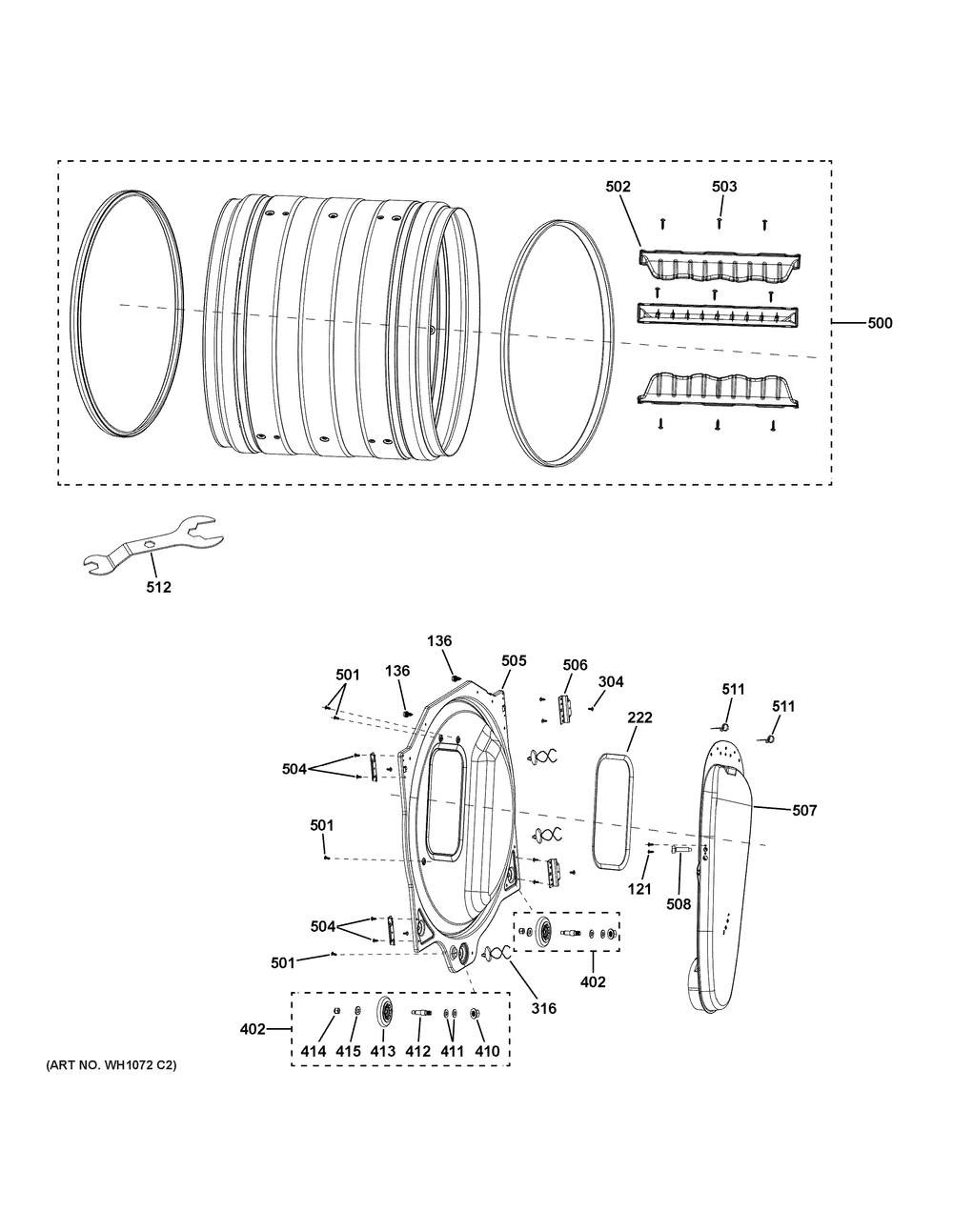 Drum Diagram and Parts List for VFD31GDSR0WW  General Electric Dryer