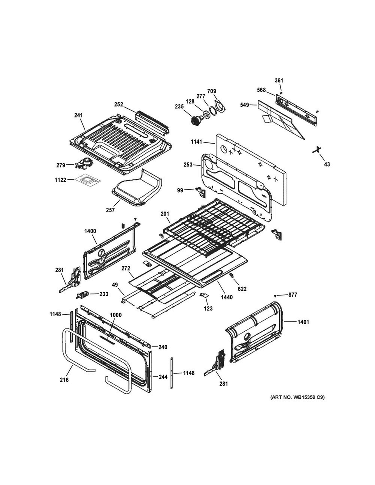 Upper Oven Diagram and Parts List for PGS950SEF3SS  General Electric Range