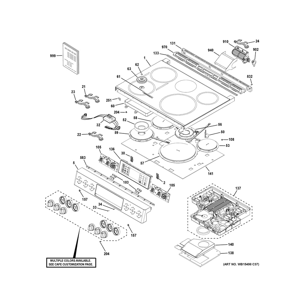 Control Panel & Cooktop Diagram and Parts List for CHS90XP2M5S1  General Electric Range