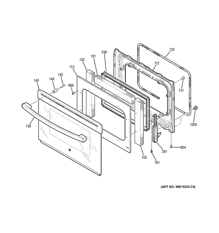 Door Diagram and Parts List for JD630DF3WW  General Electric Range