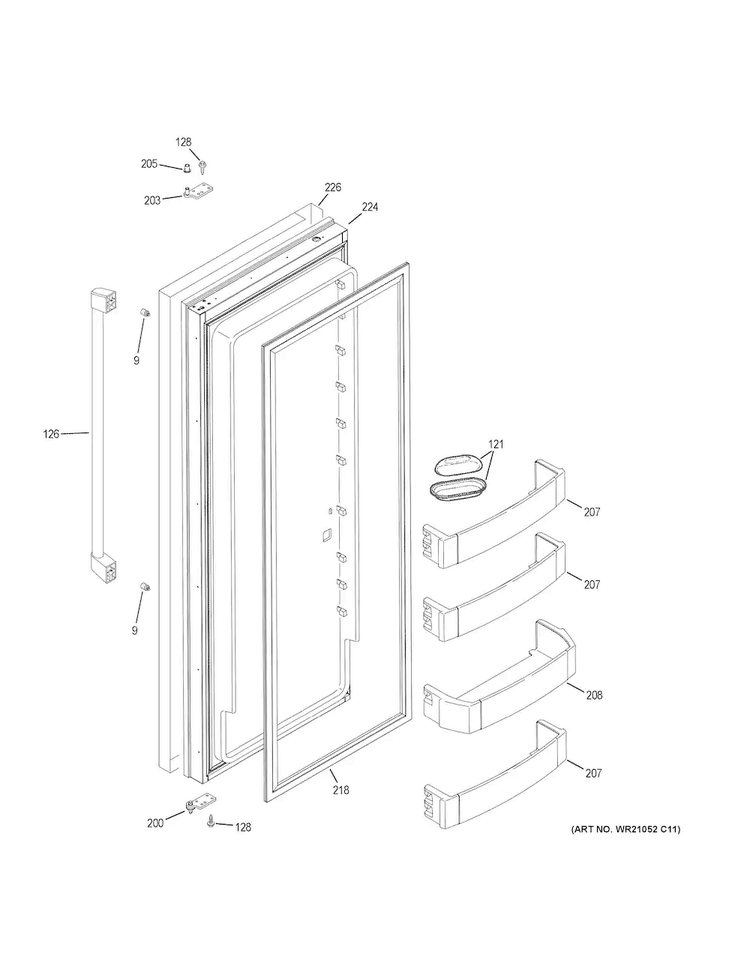 Fresh Food Door Diagram and Parts List for CSB42WSKBSS  General Electric Refrigerator