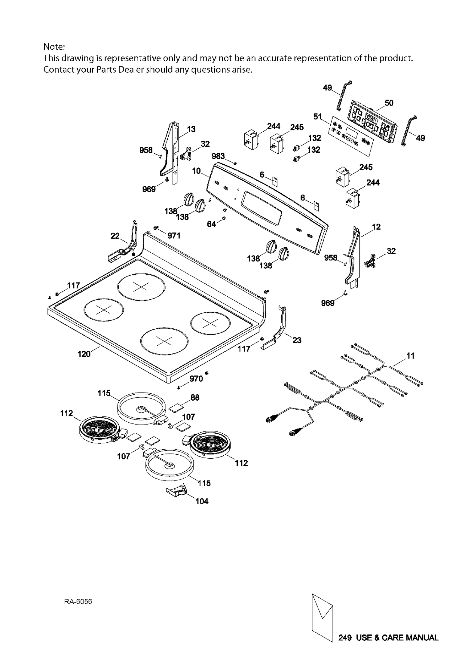 CONTROL PANEL & COOKTOP Diagram and Parts List for JCB635SJ1SS  General Electric Range