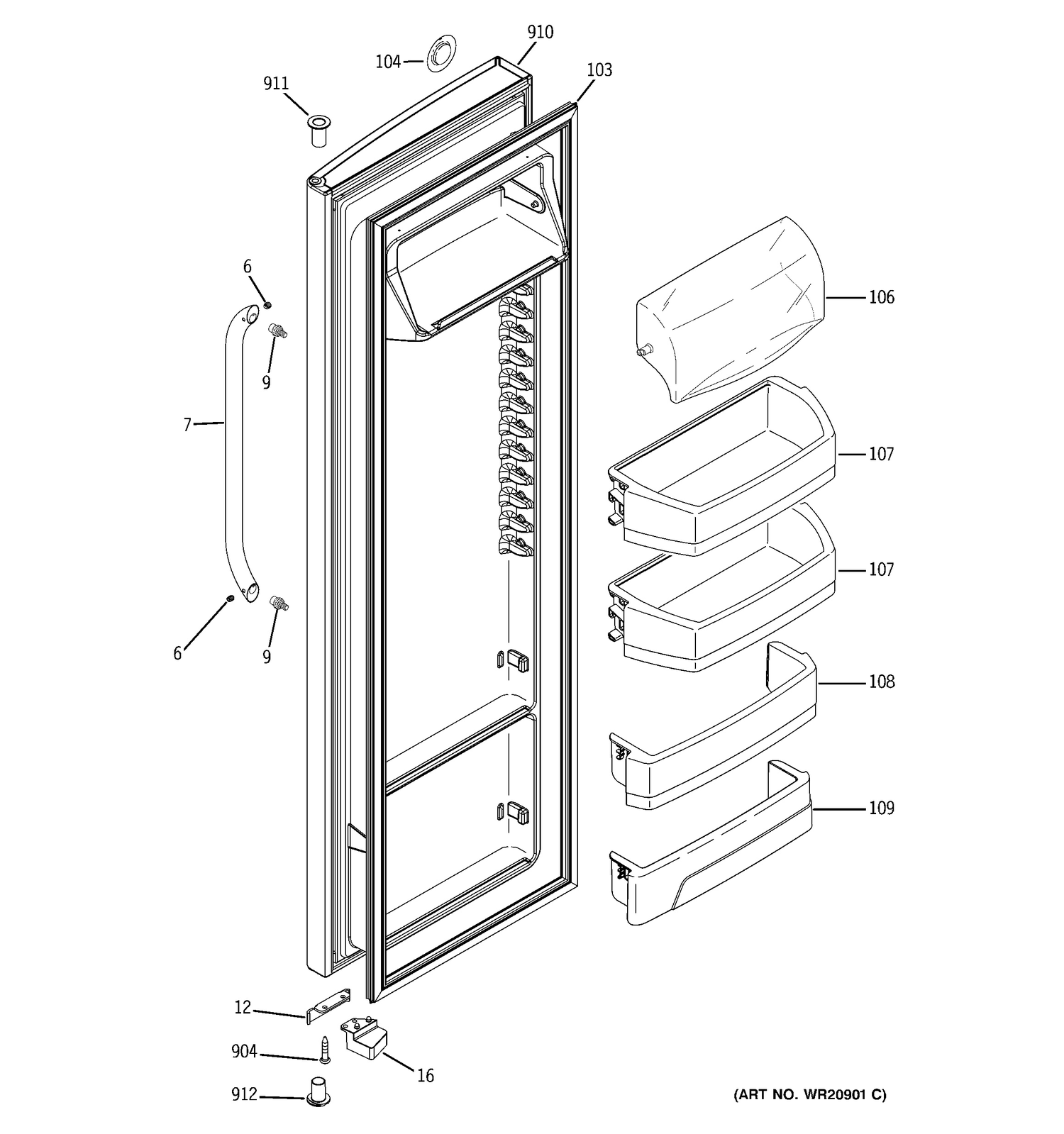 FRESH FOOD DOOR Diagram and Parts List for GSHS6HGDDCSS  General Electric Refrigerator