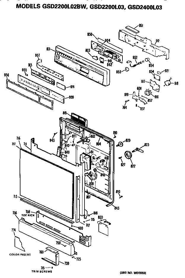 Front/control Panel Diagram and Parts List for GSD2200L03  General Electric Dishwasher