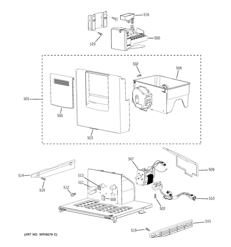 Ice Maker & Dispenser Diagram and Parts List for PSB48YSHASS  General Electric Refrigerator