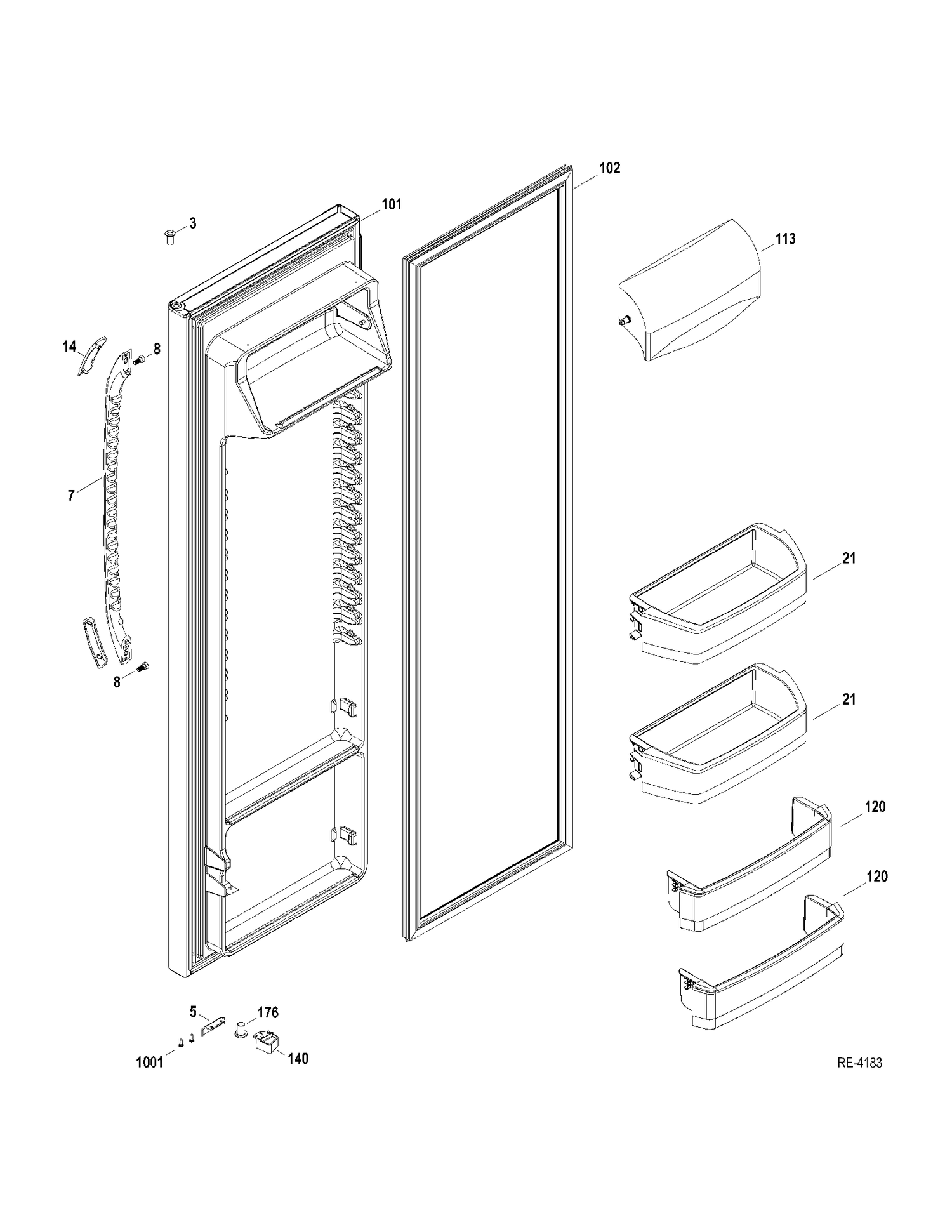 FF DOOR Diagram and Parts List for GSRS3KLZAFBS  General Electric Refrigerator