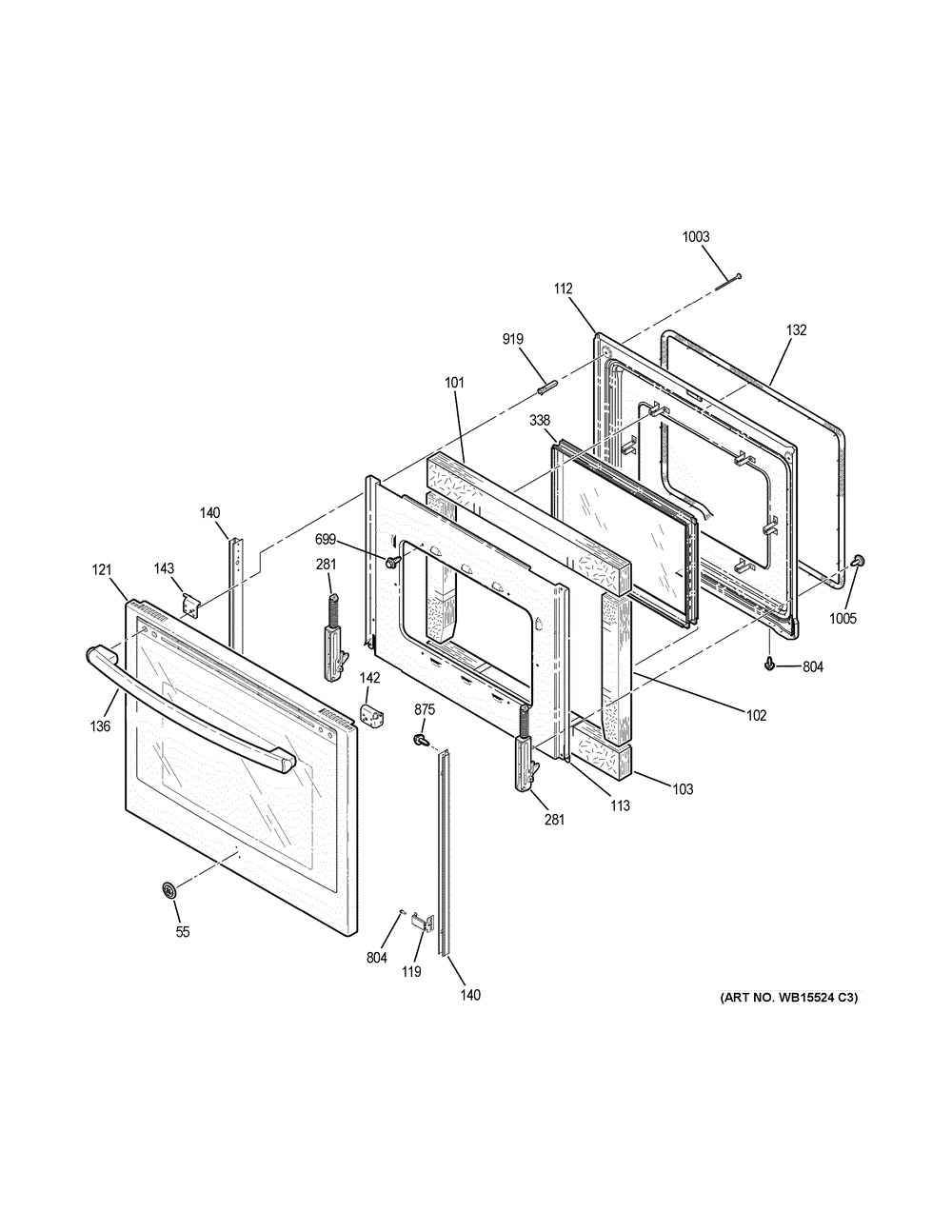 Door Diagram and Parts List for PHS930BL4TS  General Electric Range