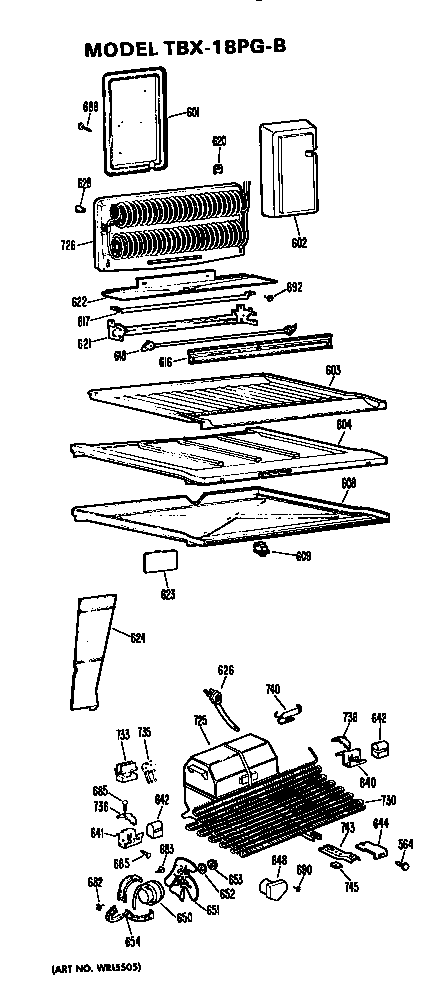 Unit Parts Diagram and Parts List for TBX18PGB  General Electric Refrigerator