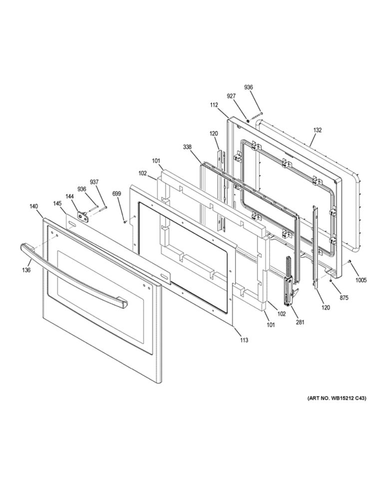 Door Diagram and Parts List for PK7800SK6SS  General Electric Microwave Oven Combo