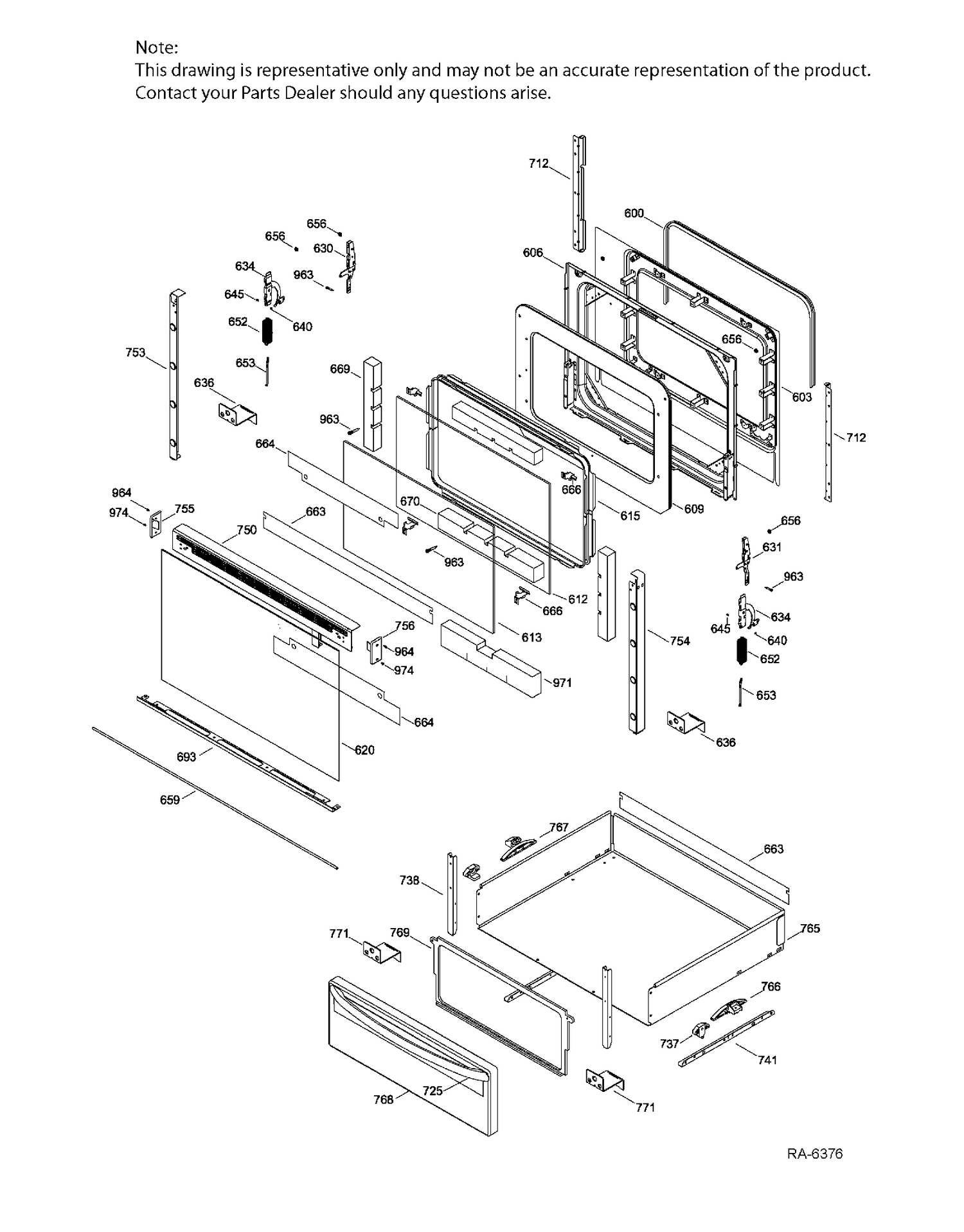 DOOR & DRAWER PARTS Diagram and Parts List for JCBP80DP2BB  General Electric Range