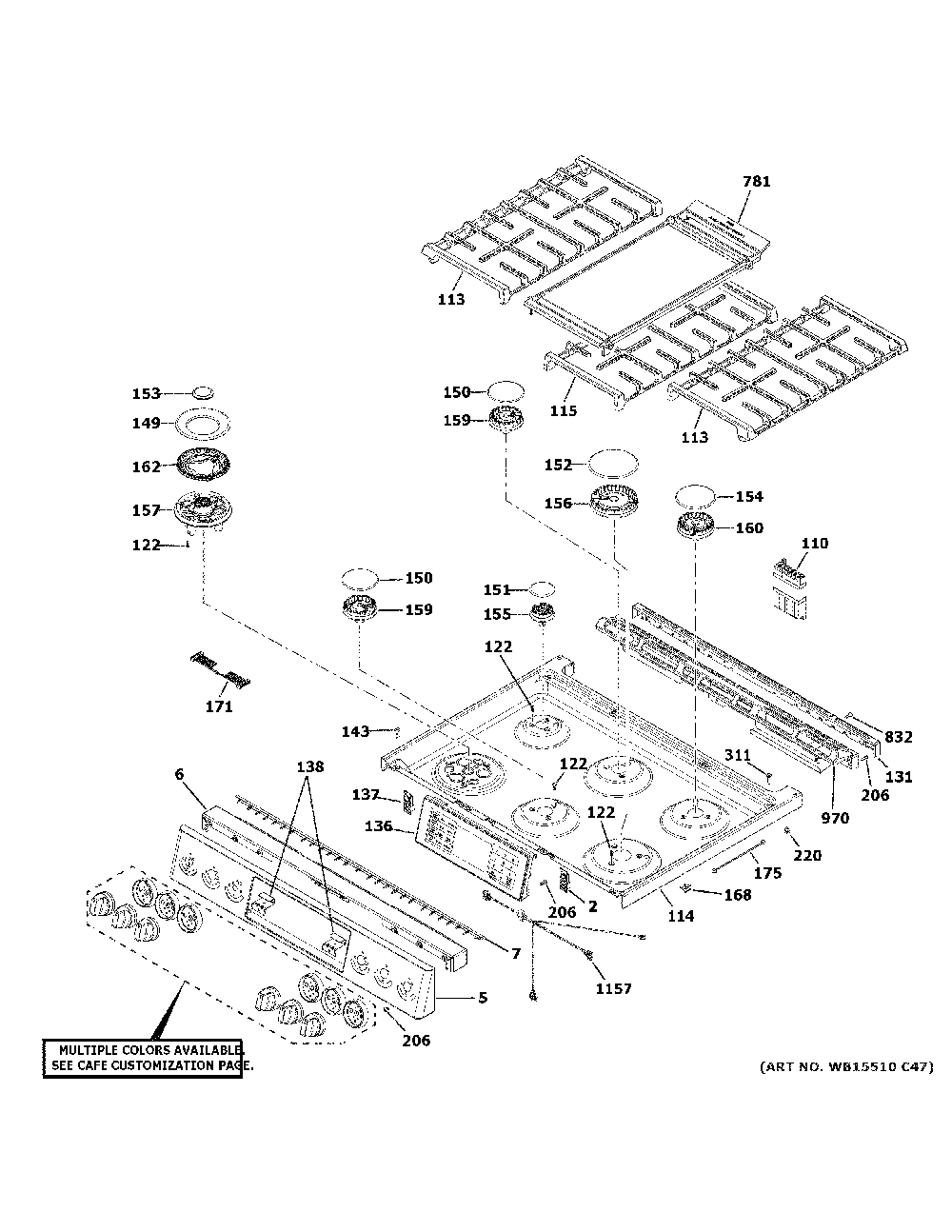 Control Panel And Cooktop Diagram and Parts List for C2S900P4M2W2  General Electric Range