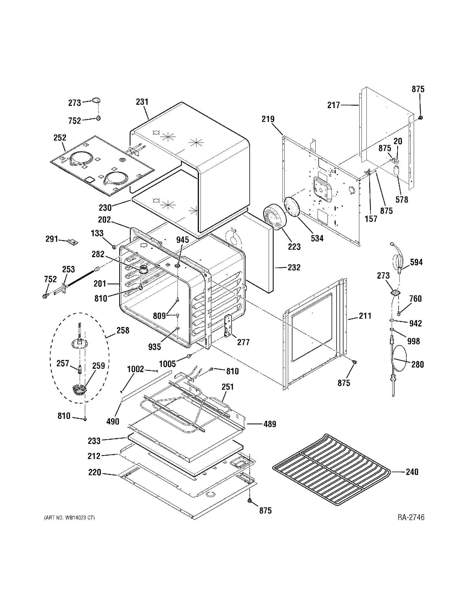 UPPER OVEN Diagram and Parts List for PT960BM3BB  General Electric Range