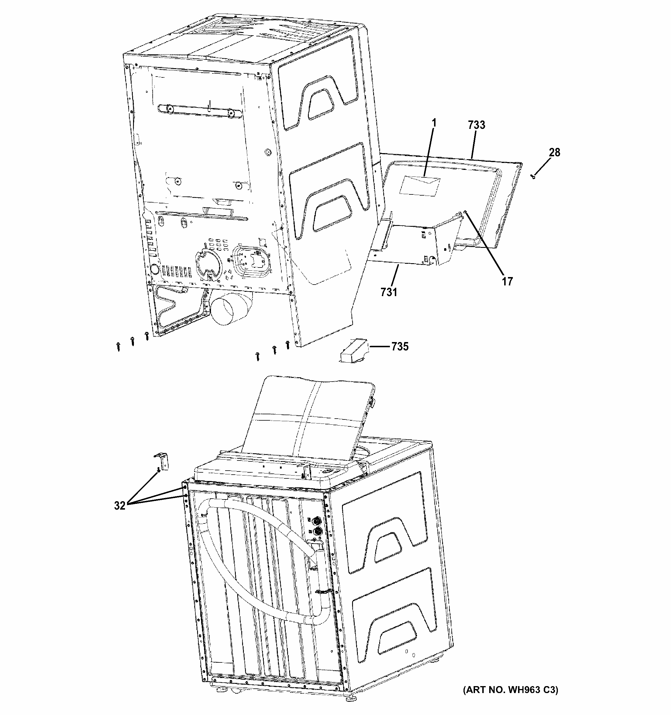 Cabinet 3 Diagram and Parts List for 26715321  Kenmore Washer Dryer Combo