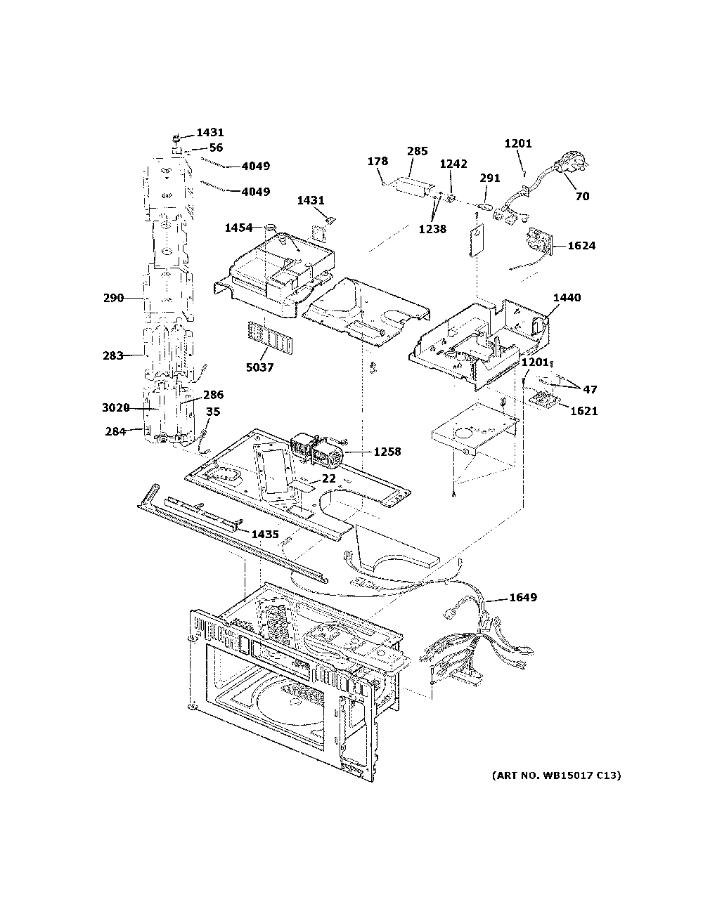 Interior Parts Diagram and Parts List for ZSA1202P1SS  General Electric Microwave
