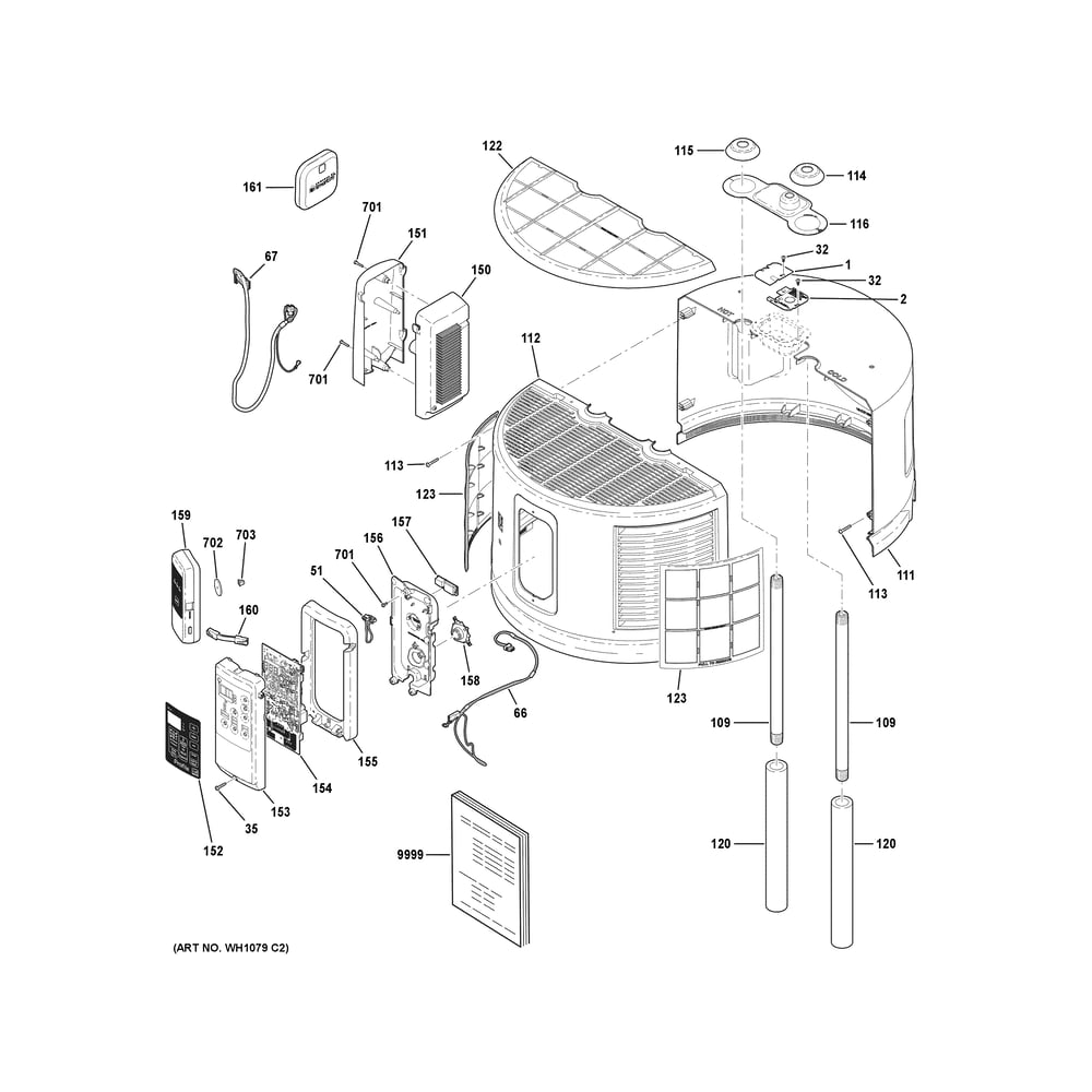 Controls & Shroud Diagram and Parts List for PH50S10BNY01  General Electric Water Heater