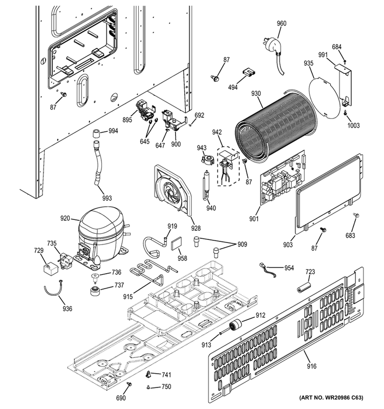 Machine Compartment Diagram and Parts List for PFE28RSHHSS  General Electric Refrigerator