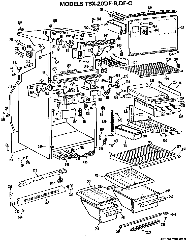 Cabinet Parts Diagram and Parts List for TBX20DFB  General Electric Refrigerator