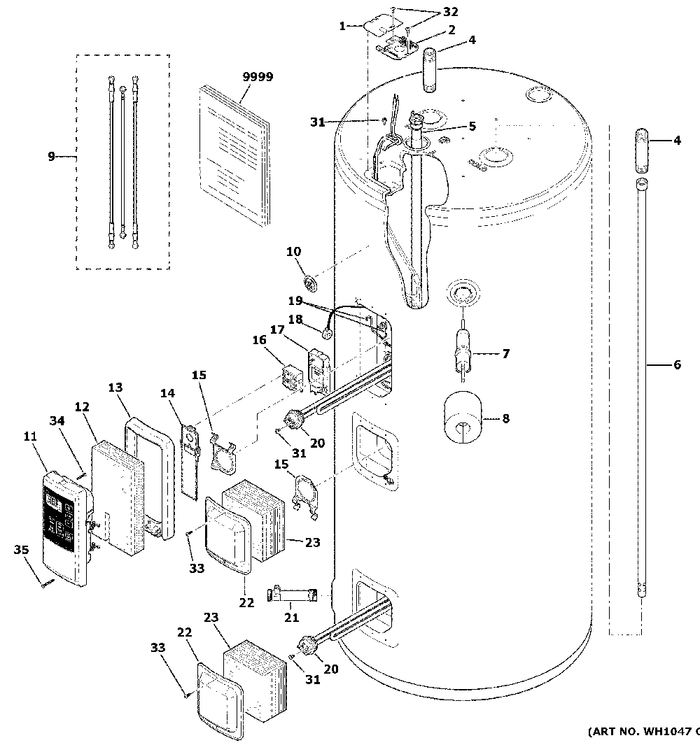 Water heater assembly Diagram and Parts List for GE40T12BLM01  General Electric Water Heater