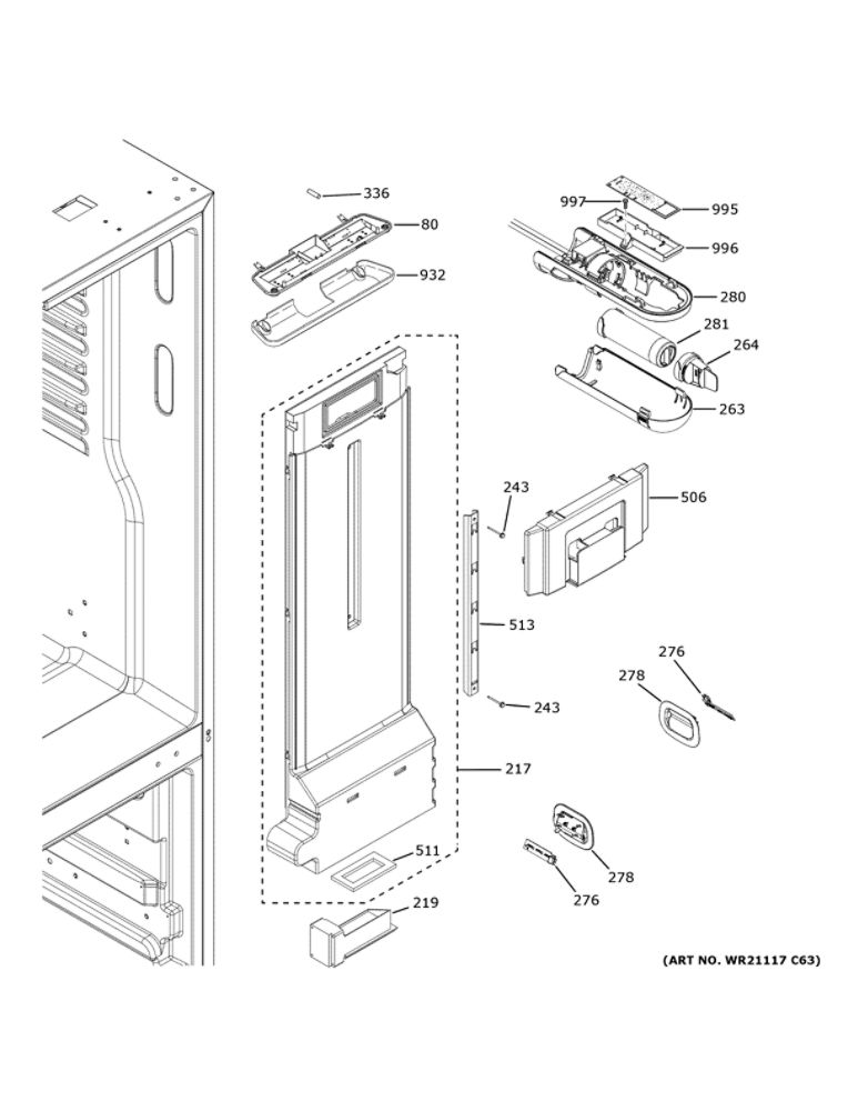 Fresh Food Section Diagram and Parts List for GYE18JSLPFSS  General Electric Refrigerator