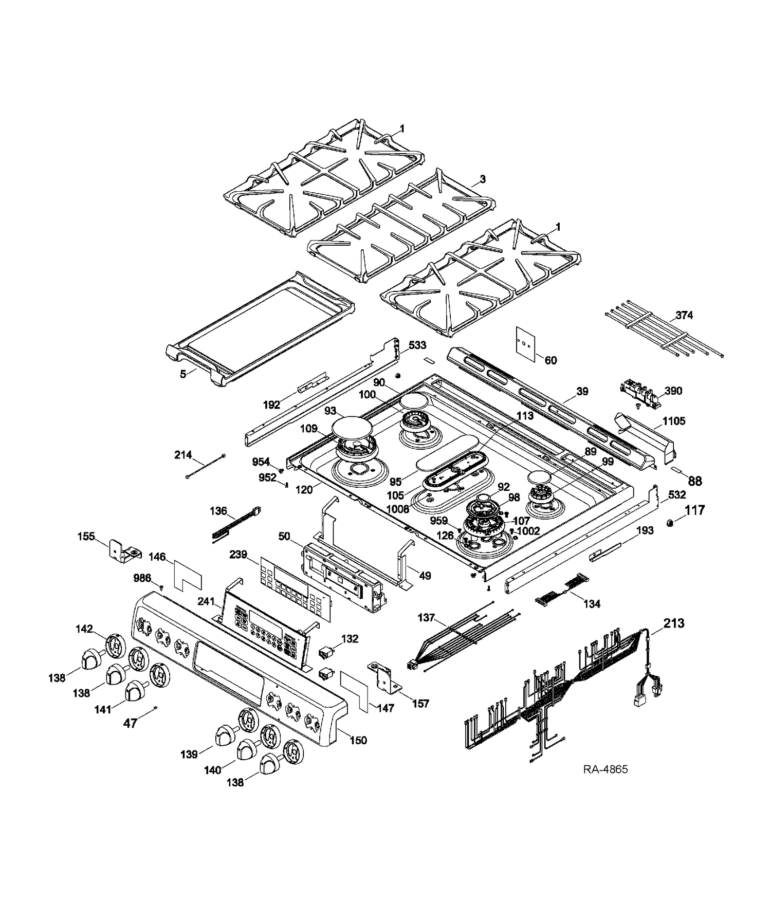 CONTROL PANEL & COOKTOP Diagram and Parts List for CCGS985SET2SS  General Electric Range