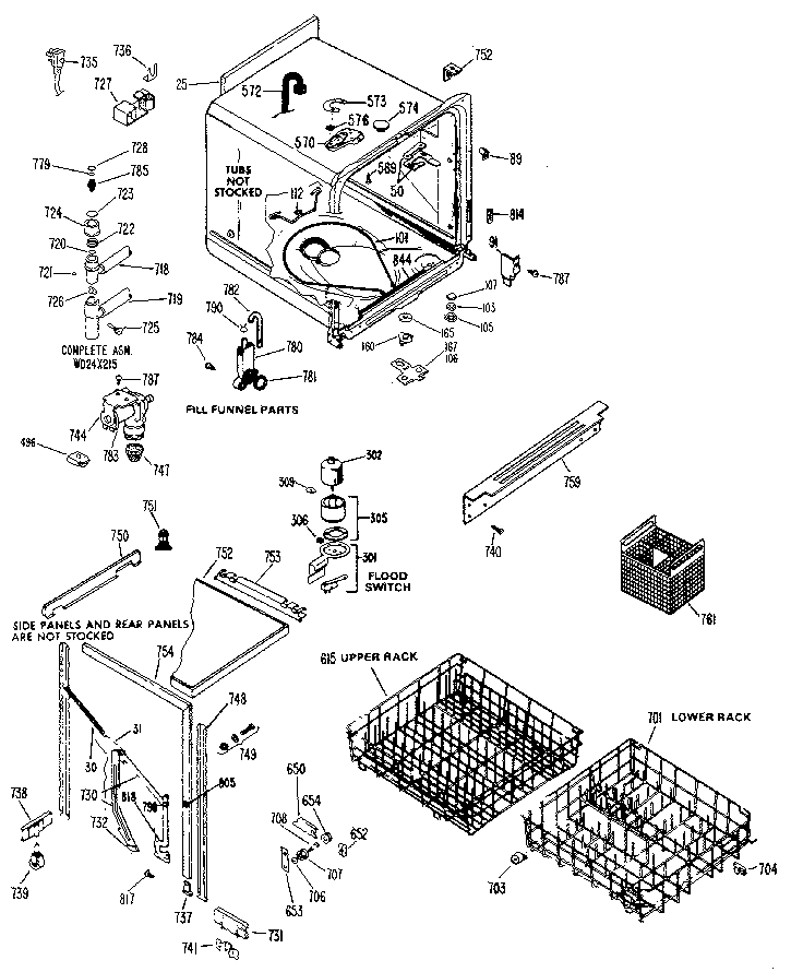 Tub Assembly Diagram and Parts List for GSC410M-01  General Electric Dishwasher
