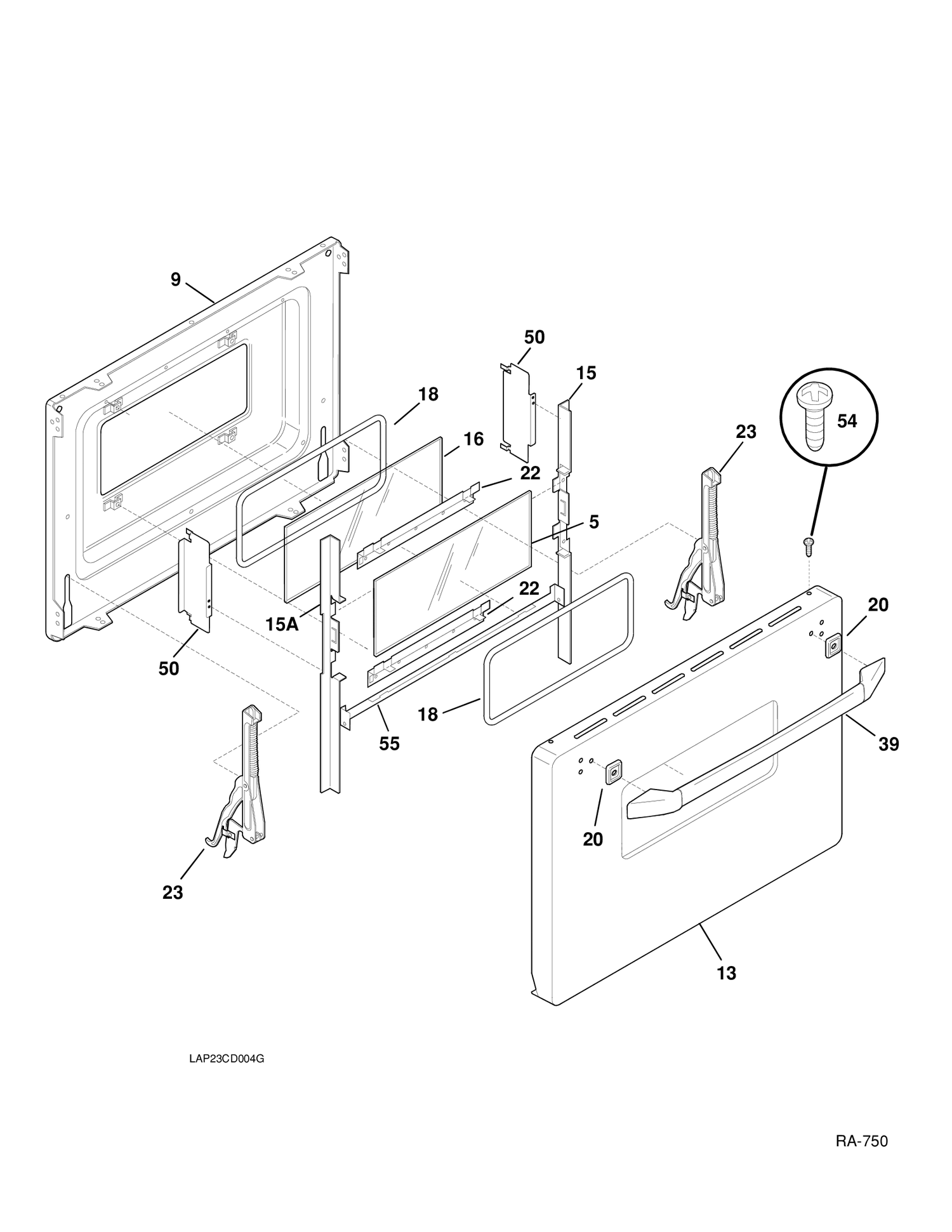 DOOR Diagram and Parts List for GRMF2150TM5  General Electric Range