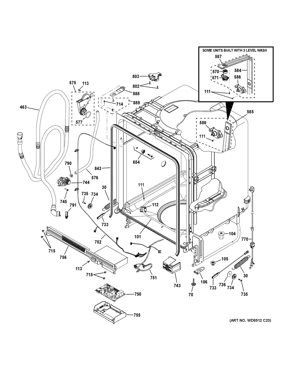 Body Parts Diagram and Parts List for GDF511PGR6BB  General Electric Dishwasher