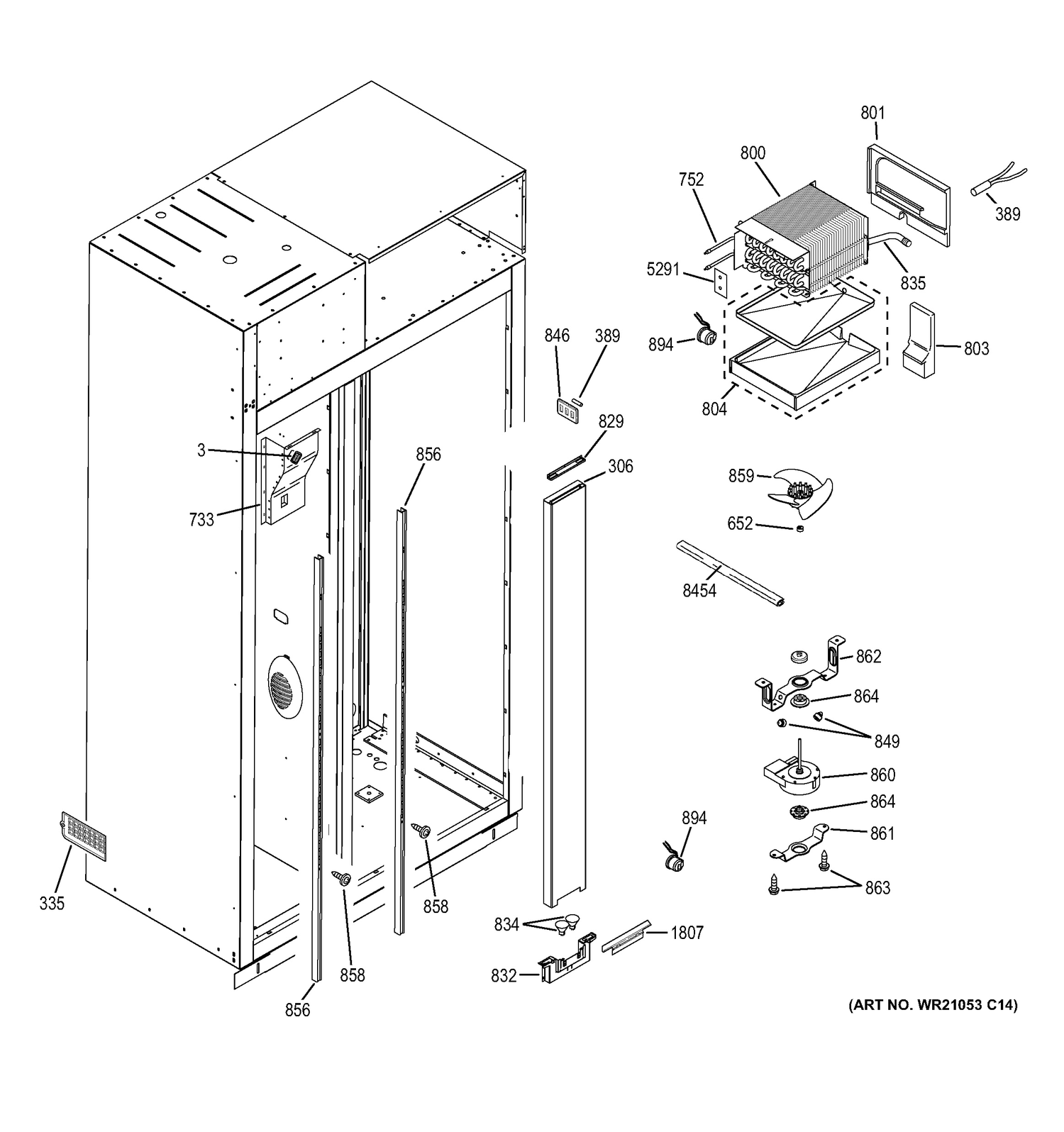 FREEZER SECTION Diagram and Parts List for ZISP420DXDSS  General Electric Refrigerator