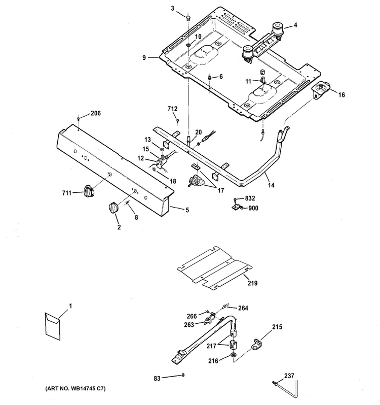 Gas & Burner Parts Diagram and Parts List for RGB518PCD2CT  Hotpoint Range