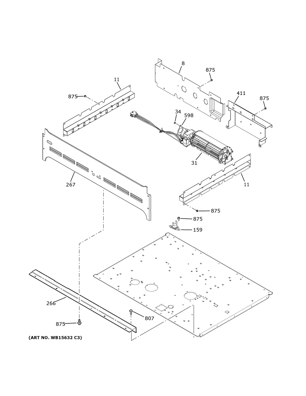 Center Spacer Diagram and Parts List for PTD9000SN6SS  General Electric Wall Oven