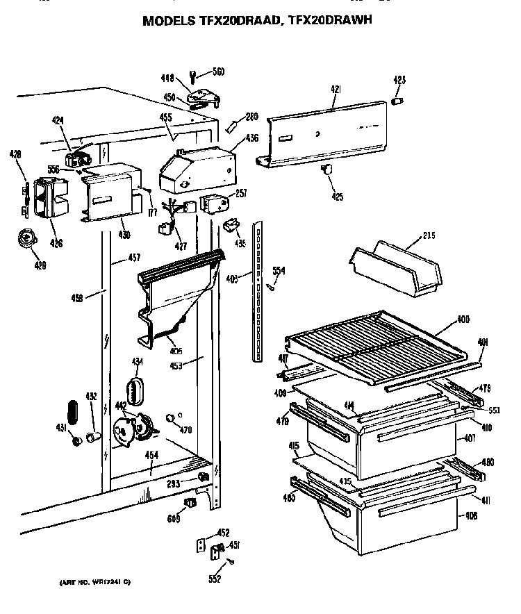 Fresh Food Section Diagram and Parts List for TFX20DRAWHWH  General Electric Refrigerator