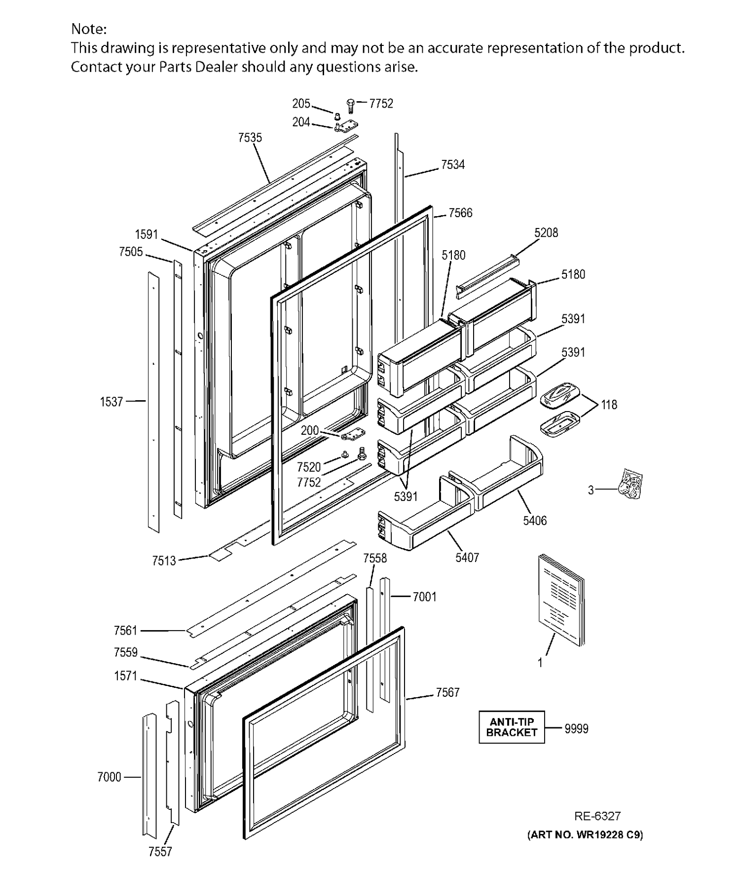 DOORS Diagram and Parts List for ZIC360NHARH  General Electric Refrigerator