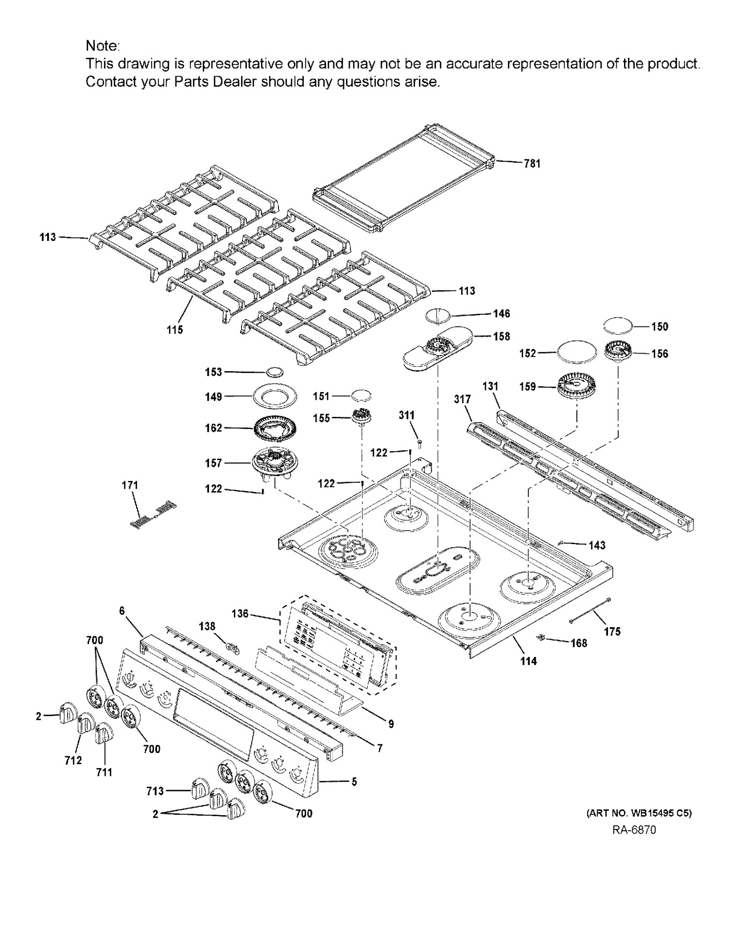 CONTROL PANEL & COOKTOP Diagram and Parts List for PCGS960BEL1TS  General Electric Range